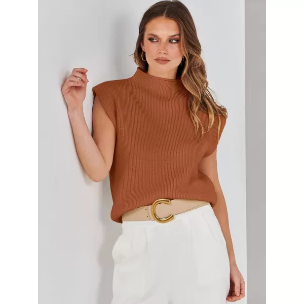 imageANRABESS Womens Mock Neck Sleeveless Sweater Vest Casual Cap Sleeve Knit Pullover Tank Tops 2024 Spring Summer ClothesRust