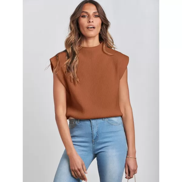 imageANRABESS Womens Mock Neck Sleeveless Sweater Vest Casual Cap Sleeve Knit Pullover Tank Tops 2024 Spring Summer ClothesRust