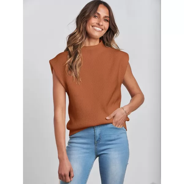 imageANRABESS Womens Mock Neck Sleeveless Sweater Vest Casual Cap Sleeve Knit Pullover Tank Tops 2024 Spring Summer ClothesRust