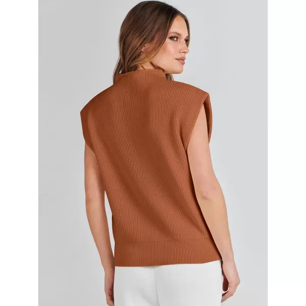 imageANRABESS Womens Mock Neck Sleeveless Sweater Vest Casual Cap Sleeve Knit Pullover Tank Tops 2024 Spring Summer ClothesRust
