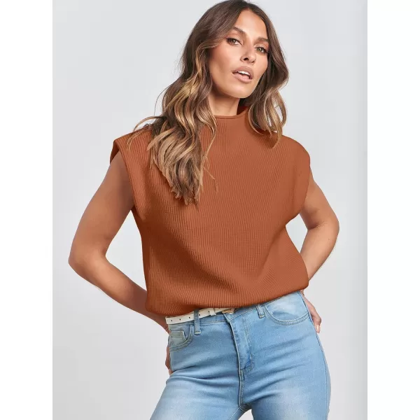 imageANRABESS Womens Mock Neck Sleeveless Sweater Vest Casual Cap Sleeve Knit Pullover Tank Tops 2024 Spring Summer ClothesRust