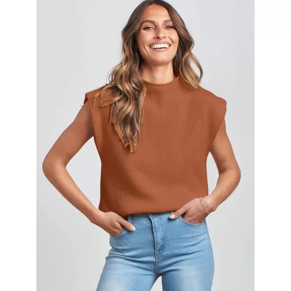 imageANRABESS Womens Mock Neck Sleeveless Sweater Vest Casual Cap Sleeve Knit Pullover Tank Tops 2024 Spring Summer ClothesRust