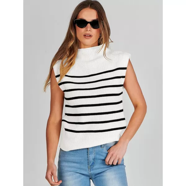 imageANRABESS Womens Mock Neck Sleeveless Sweater Vest Casual Cap Sleeve Knit Pullover Tank Tops 2024 Spring Summer ClothesStrip White