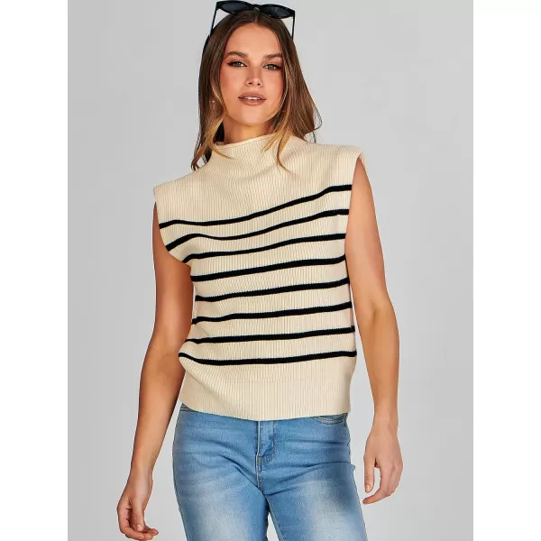 imageANRABESS Womens Mock Neck Sleeveless Sweater Vest Casual Cap Sleeve Knit Pullover Tank Tops 2024 Spring Summer ClothesStripe Beige