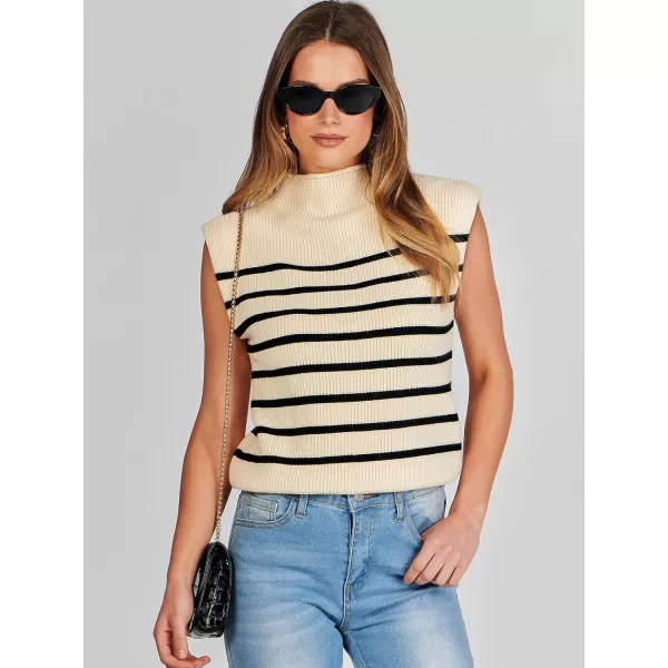 imageANRABESS Womens Mock Neck Sleeveless Sweater Vest Casual Cap Sleeve Knit Pullover Tank Tops 2024 Spring Summer ClothesStripe Beige
