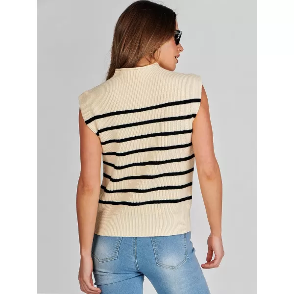imageANRABESS Womens Mock Neck Sleeveless Sweater Vest Casual Cap Sleeve Knit Pullover Tank Tops 2024 Spring Summer ClothesStripe Beige