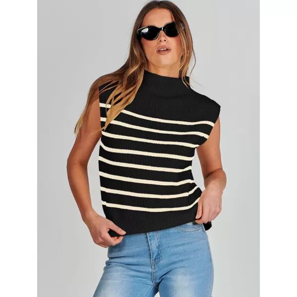 imageANRABESS Womens Mock Neck Sleeveless Sweater Vest Casual Cap Sleeve Knit Pullover Tank Tops 2024 Spring Summer ClothesStripe Black