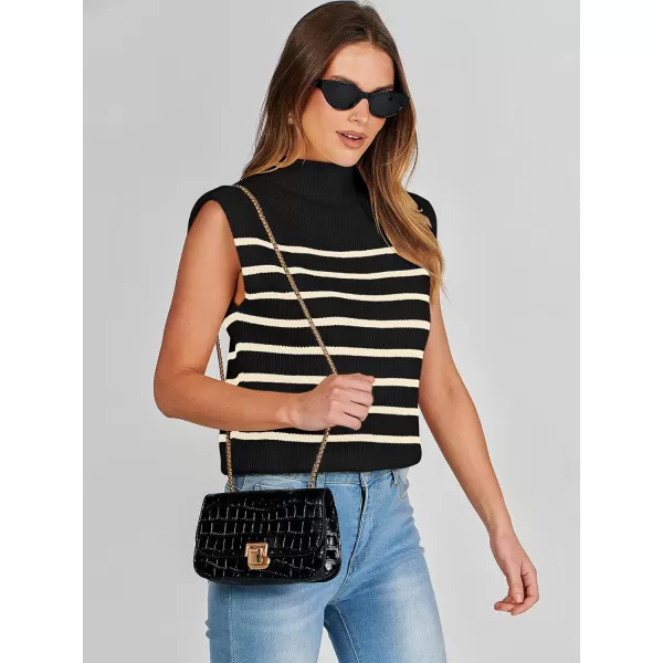 imageANRABESS Womens Mock Neck Sleeveless Sweater Vest Casual Cap Sleeve Knit Pullover Tank Tops 2024 Spring Summer ClothesStripe Black