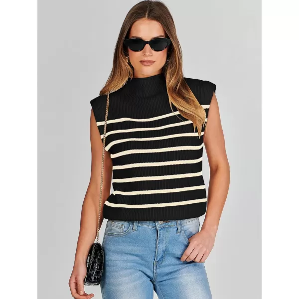 imageANRABESS Womens Mock Neck Sleeveless Sweater Vest Casual Cap Sleeve Knit Pullover Tank Tops 2024 Spring Summer ClothesStripe Black