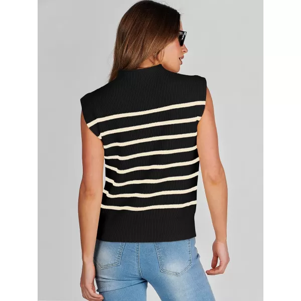 imageANRABESS Womens Mock Neck Sleeveless Sweater Vest Casual Cap Sleeve Knit Pullover Tank Tops 2024 Spring Summer ClothesStripe Black
