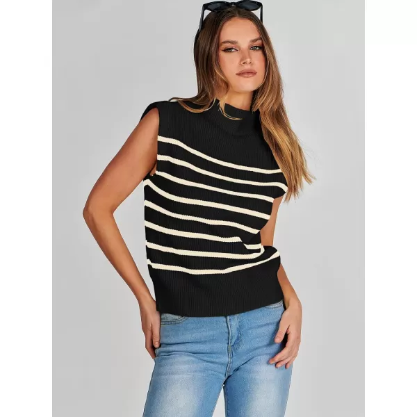 imageANRABESS Womens Mock Neck Sleeveless Sweater Vest Casual Cap Sleeve Knit Pullover Tank Tops 2024 Spring Summer ClothesStripe Black