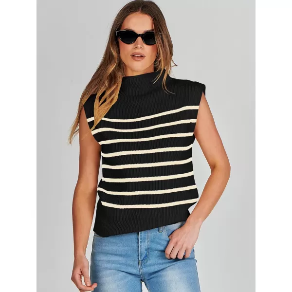 imageANRABESS Womens Mock Neck Sleeveless Sweater Vest Casual Cap Sleeve Knit Pullover Tank Tops 2024 Spring Summer ClothesStripe Black