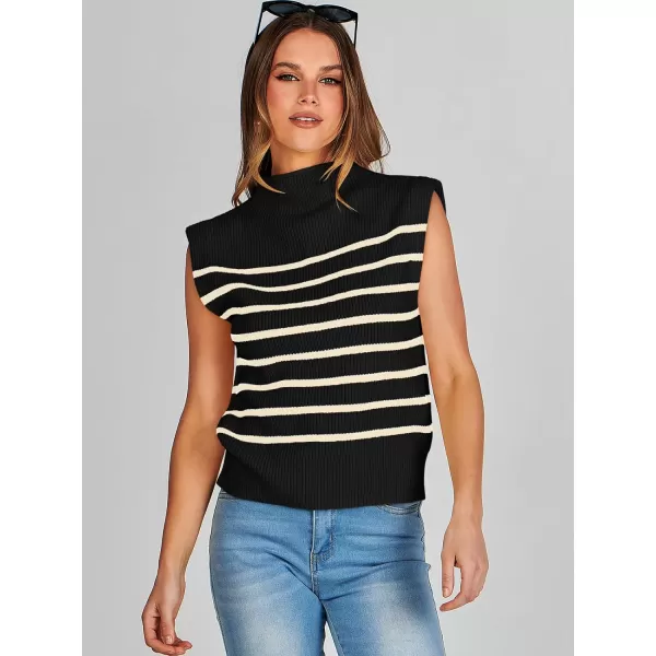 imageANRABESS Womens Mock Neck Sleeveless Sweater Vest Casual Cap Sleeve Knit Pullover Tank Tops 2024 Spring Summer ClothesStripe Black