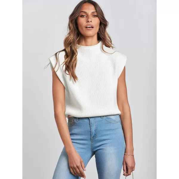 imageANRABESS Womens Mock Neck Sleeveless Sweater Vest Casual Cap Sleeve Knit Pullover Tank Tops 2024 Spring Summer ClothesWhite