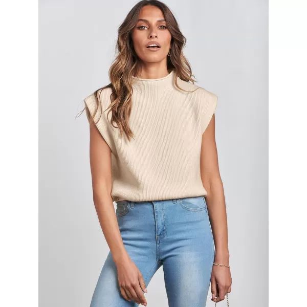 imageANRABESS Womens Mock Neck Sleeveless Sweater Vest Casual Solid Cap Sleeve Knit Pullover Tank Tops 2024 Spring ClothesApricot