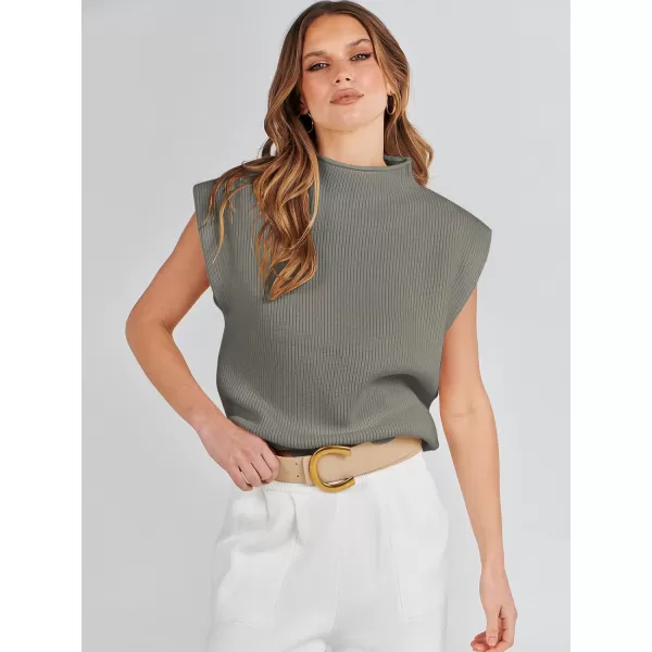 imageANRABESS Womens Mock Neck Sleeveless Sweater Vest Casual Solid Cap Sleeve Knit Pullover Tank Tops 2024 Spring ClothesArmy Green
