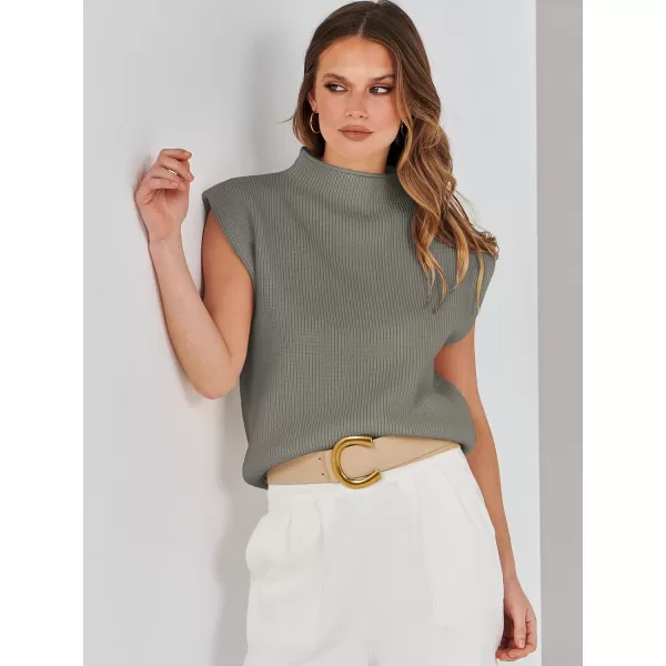 imageANRABESS Womens Mock Neck Sleeveless Sweater Vest Casual Solid Cap Sleeve Knit Pullover Tank Tops 2024 Spring ClothesArmy Green