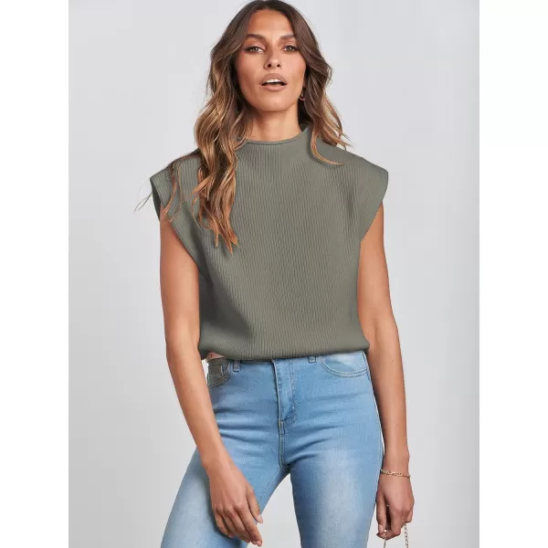 imageANRABESS Womens Mock Neck Sleeveless Sweater Vest Casual Solid Cap Sleeve Knit Pullover Tank Tops 2024 Spring ClothesArmy Green