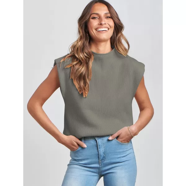 imageANRABESS Womens Mock Neck Sleeveless Sweater Vest Casual Solid Cap Sleeve Knit Pullover Tank Tops 2024 Spring ClothesArmy Green
