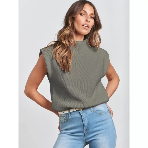 imageANRABESS Womens Mock Neck Sleeveless Sweater Vest Casual Solid Cap Sleeve Knit Pullover Tank Tops 2024 Spring ClothesArmy Green
