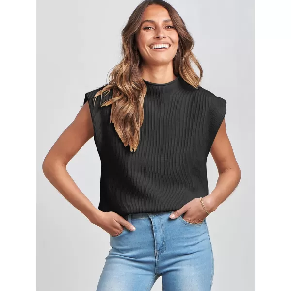 imageANRABESS Womens Mock Neck Sleeveless Sweater Vest Casual Solid Cap Sleeve Knit Pullover Tank Tops 2024 Spring ClothesBlack