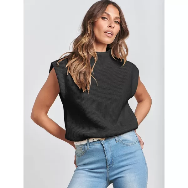 imageANRABESS Womens Mock Neck Sleeveless Sweater Vest Casual Solid Cap Sleeve Knit Pullover Tank Tops 2024 Spring ClothesBlack