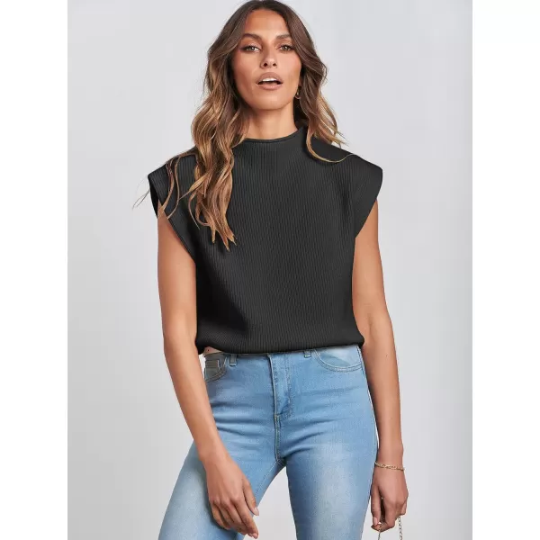 imageANRABESS Womens Mock Neck Sleeveless Sweater Vest Casual Solid Cap Sleeve Knit Pullover Tank Tops 2024 Spring ClothesBlack