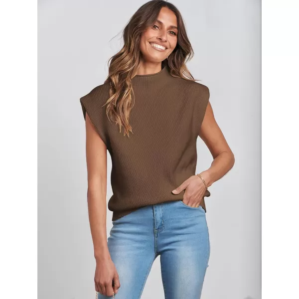 imageANRABESS Womens Mock Neck Sleeveless Sweater Vest Casual Solid Cap Sleeve Knit Pullover Tank Tops 2024 Spring ClothesBrown