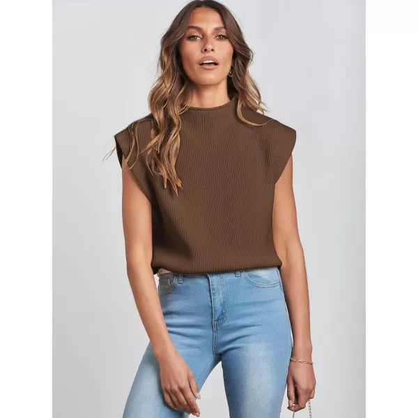 imageANRABESS Womens Mock Neck Sleeveless Sweater Vest Casual Solid Cap Sleeve Knit Pullover Tank Tops 2024 Spring ClothesBrown
