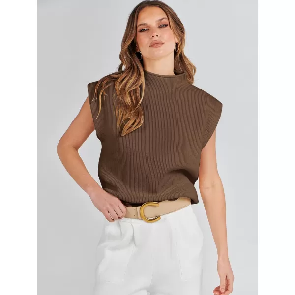 imageANRABESS Womens Mock Neck Sleeveless Sweater Vest Casual Solid Cap Sleeve Knit Pullover Tank Tops 2024 Spring ClothesBrown