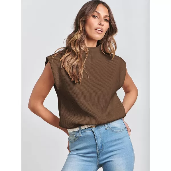 imageANRABESS Womens Mock Neck Sleeveless Sweater Vest Casual Solid Cap Sleeve Knit Pullover Tank Tops 2024 Spring ClothesBrown