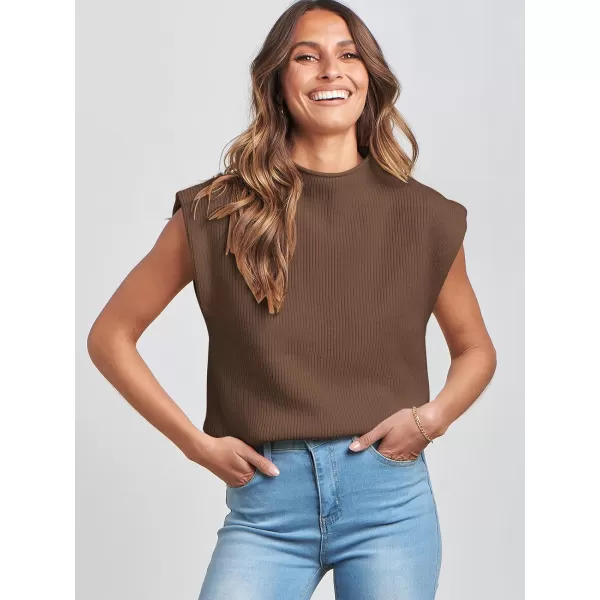 imageANRABESS Womens Mock Neck Sleeveless Sweater Vest Casual Solid Cap Sleeve Knit Pullover Tank Tops 2024 Spring ClothesBrown