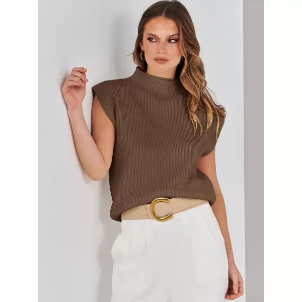 imageANRABESS Womens Mock Neck Sleeveless Sweater Vest Casual Solid Cap Sleeve Knit Pullover Tank Tops 2024 Spring ClothesBrown