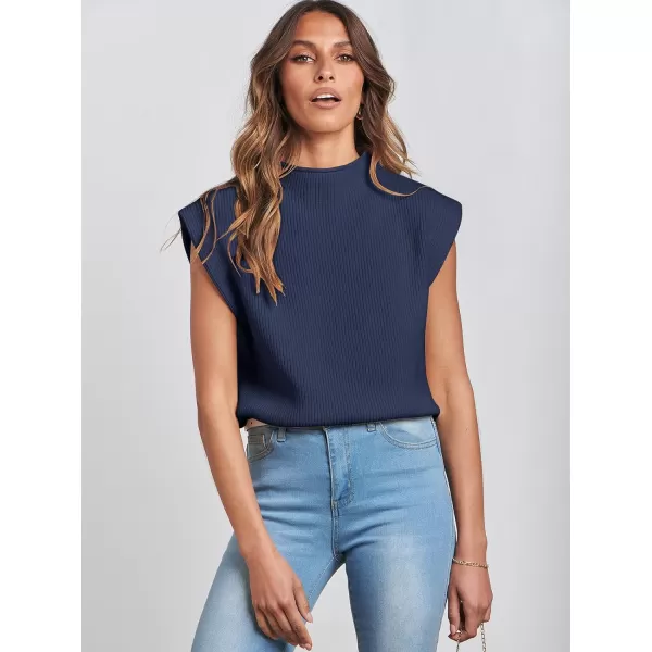 imageANRABESS Womens Mock Neck Sleeveless Sweater Vest Casual Solid Cap Sleeve Knit Pullover Tank Tops 2024 Spring ClothesDark Blue