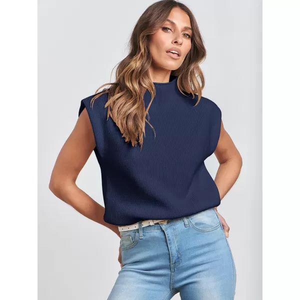 imageANRABESS Womens Mock Neck Sleeveless Sweater Vest Casual Solid Cap Sleeve Knit Pullover Tank Tops 2024 Spring ClothesDark Blue