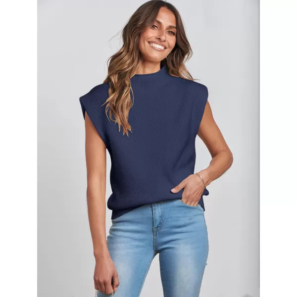 imageANRABESS Womens Mock Neck Sleeveless Sweater Vest Casual Solid Cap Sleeve Knit Pullover Tank Tops 2024 Spring ClothesDark Blue