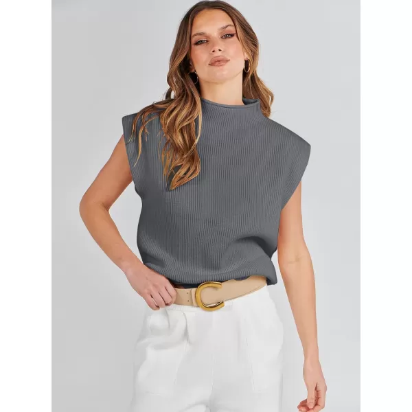 imageANRABESS Womens Mock Neck Sleeveless Sweater Vest Casual Solid Cap Sleeve Knit Pullover Tank Tops 2024 Spring ClothesDeepgrey