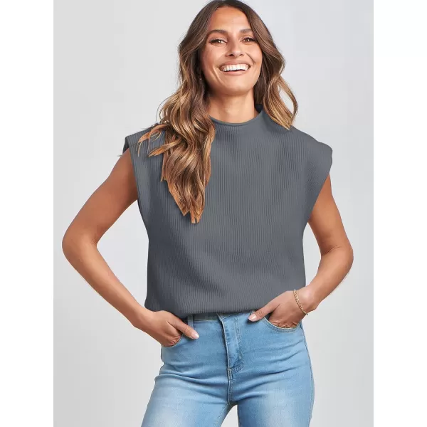 imageANRABESS Womens Mock Neck Sleeveless Sweater Vest Casual Solid Cap Sleeve Knit Pullover Tank Tops 2024 Spring ClothesDeepgrey