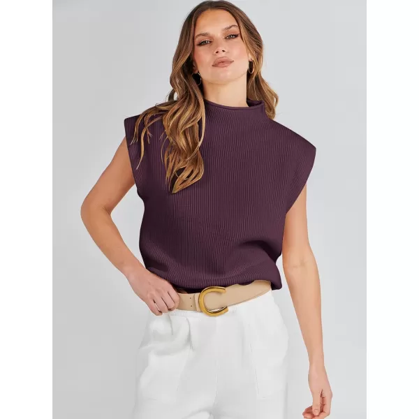imageANRABESS Womens Mock Neck Sleeveless Sweater Vest Casual Solid Cap Sleeve Knit Pullover Tank Tops 2024 Spring ClothesDeeppurple