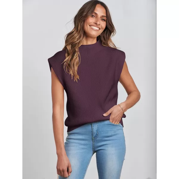 imageANRABESS Womens Mock Neck Sleeveless Sweater Vest Casual Solid Cap Sleeve Knit Pullover Tank Tops 2024 Spring ClothesDeeppurple