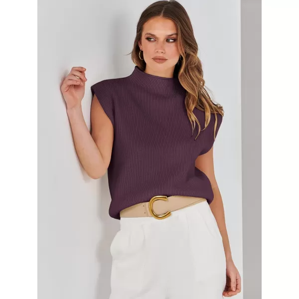 imageANRABESS Womens Mock Neck Sleeveless Sweater Vest Casual Solid Cap Sleeve Knit Pullover Tank Tops 2024 Spring ClothesDeeppurple