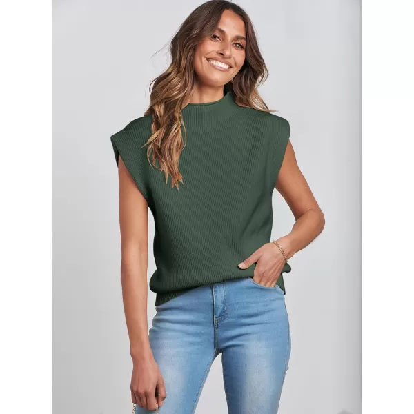 imageANRABESS Womens Mock Neck Sleeveless Sweater Vest Casual Solid Cap Sleeve Knit Pullover Tank Tops 2024 Spring ClothesGreen