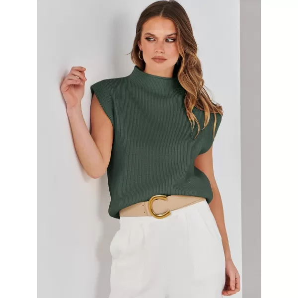 imageANRABESS Womens Mock Neck Sleeveless Sweater Vest Casual Solid Cap Sleeve Knit Pullover Tank Tops 2024 Spring ClothesGreen