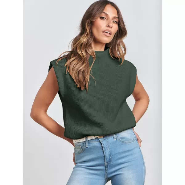 imageANRABESS Womens Mock Neck Sleeveless Sweater Vest Casual Solid Cap Sleeve Knit Pullover Tank Tops 2024 Spring ClothesGreen