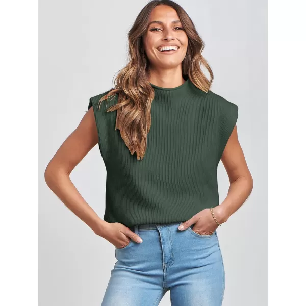 imageANRABESS Womens Mock Neck Sleeveless Sweater Vest Casual Solid Cap Sleeve Knit Pullover Tank Tops 2024 Spring ClothesGreen
