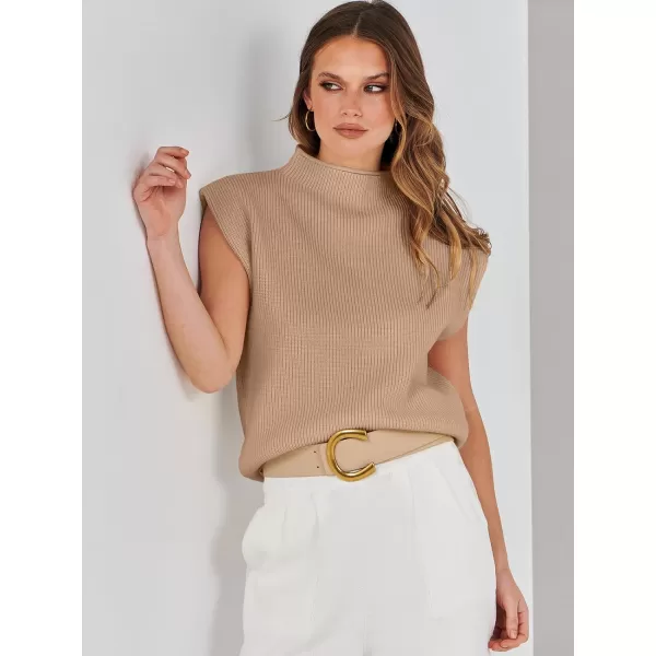 imageANRABESS Womens Mock Neck Sleeveless Sweater Vest Casual Solid Cap Sleeve Knit Pullover Tank Tops 2024 Spring ClothesKhaki