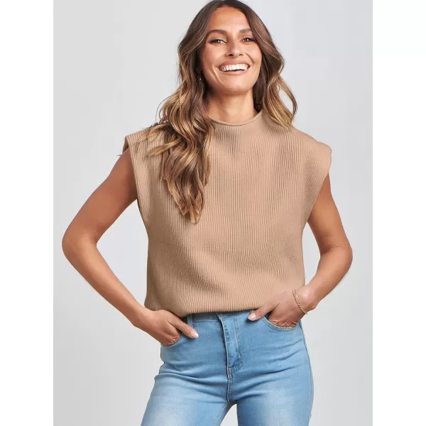 imageANRABESS Womens Mock Neck Sleeveless Sweater Vest Casual Solid Cap Sleeve Knit Pullover Tank Tops 2024 Spring ClothesKhaki