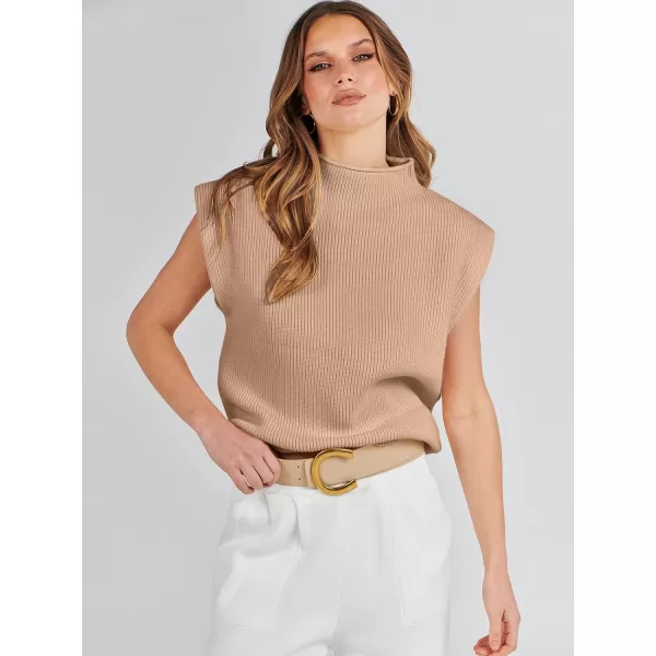 imageANRABESS Womens Mock Neck Sleeveless Sweater Vest Casual Solid Cap Sleeve Knit Pullover Tank Tops 2024 Spring ClothesKhaki