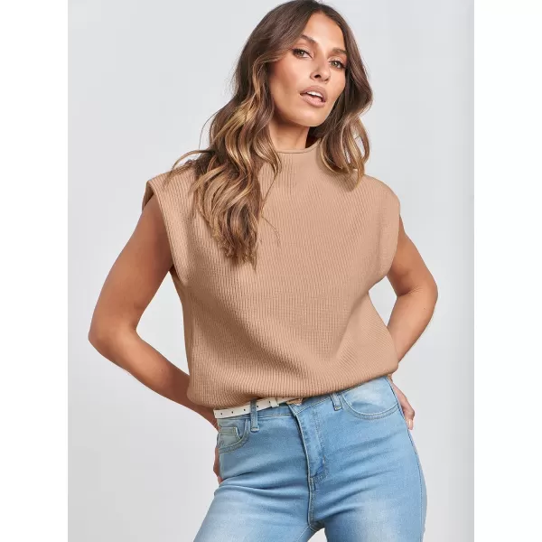 imageANRABESS Womens Mock Neck Sleeveless Sweater Vest Casual Solid Cap Sleeve Knit Pullover Tank Tops 2024 Spring ClothesKhaki