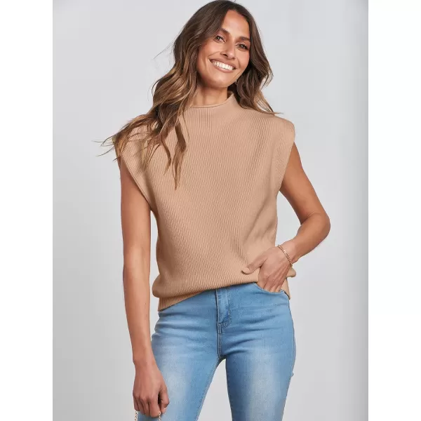 imageANRABESS Womens Mock Neck Sleeveless Sweater Vest Casual Solid Cap Sleeve Knit Pullover Tank Tops 2024 Spring ClothesKhaki